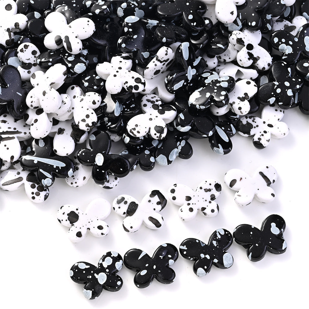 Black White Spotted Butterfly Acrylic Spacer Beads