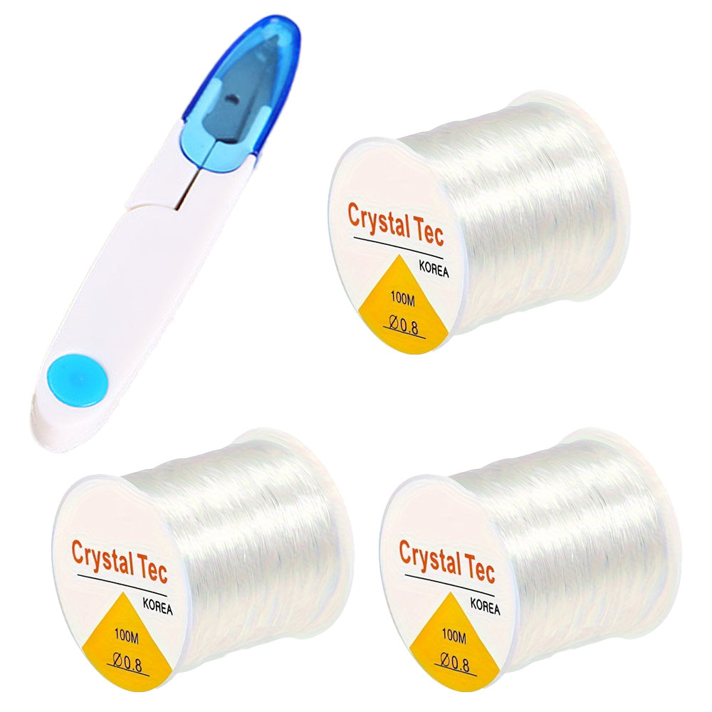 3 Rolls 0.8mm Elastic Beading Cord with Scissors