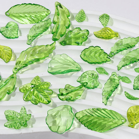 Clear Green Acrylic Leaf Beads and Charms