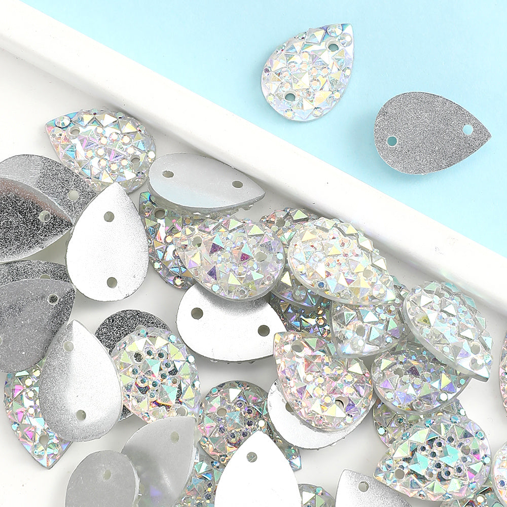 200-Piece 10x14 mm Glitter Waterdrop Flatback Rhinestone Beads