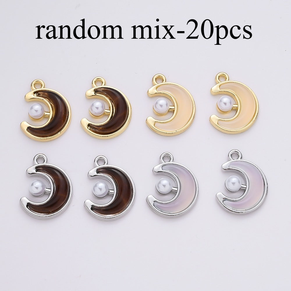 20PCS Black & White Moon Charms with Imitation Pearl Beads