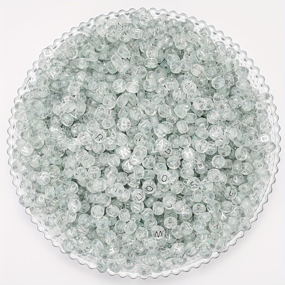 Silver Flat Round Letter Acrylic Beads