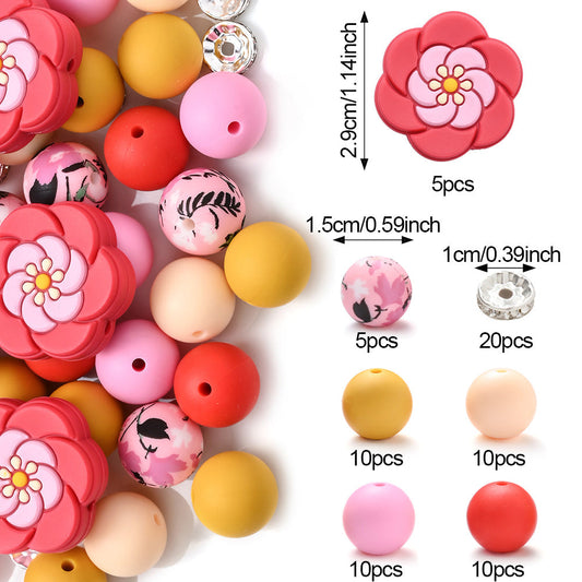70pcs Flower Silicone Rhinestone Spacer Beads Set