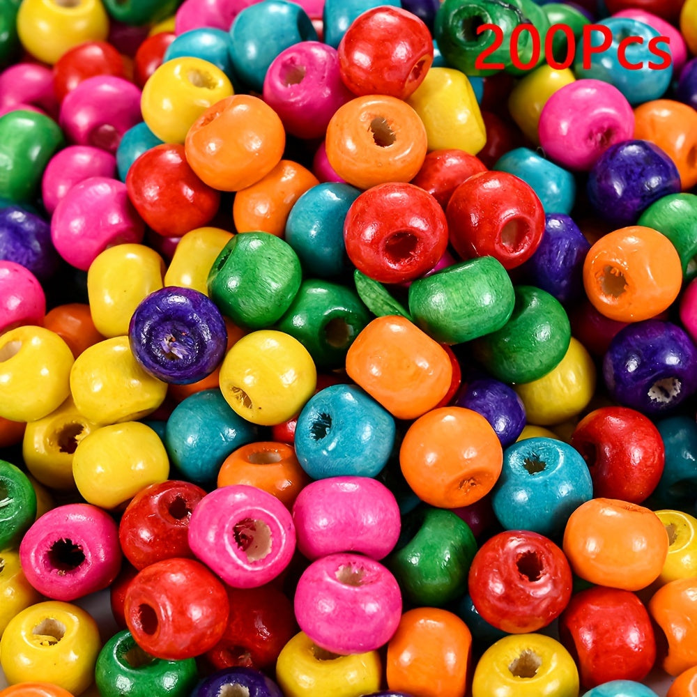 200PCS 5×6mm Rainbow Irregular Round Wood Beads