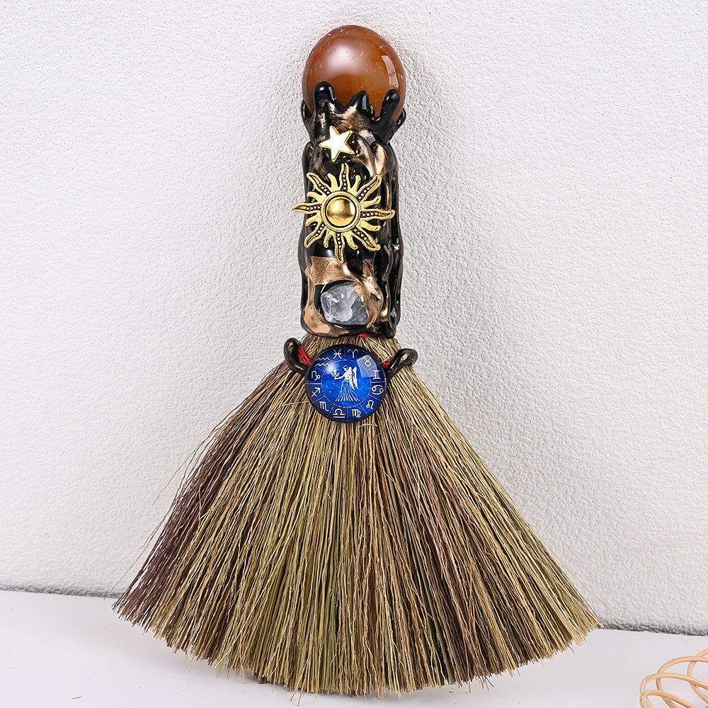 12-Piece Zodiac Broom-Shaped Alloy Charms