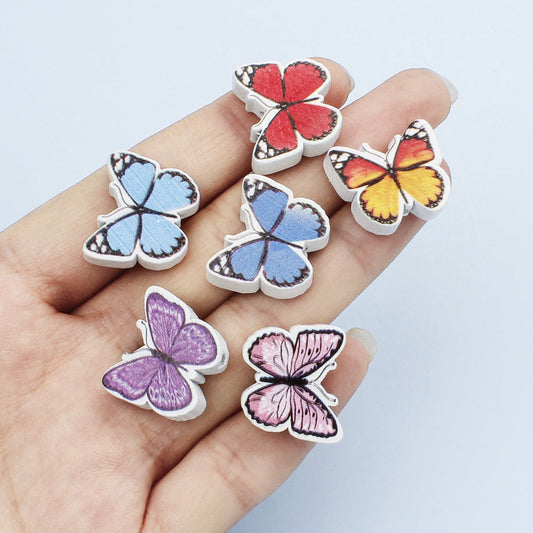 Butterfly Printed Wood Beads & Bead Pen Set