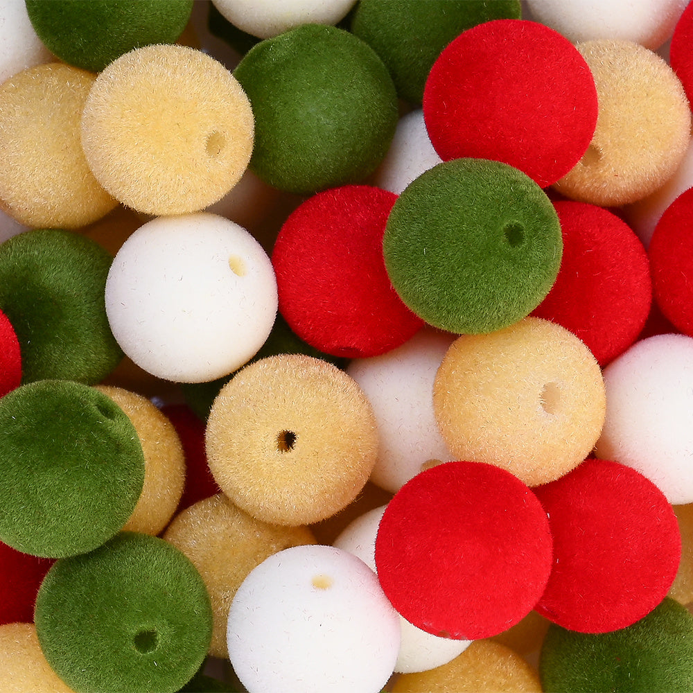 Christmas Flocked Acrylic Round Beads