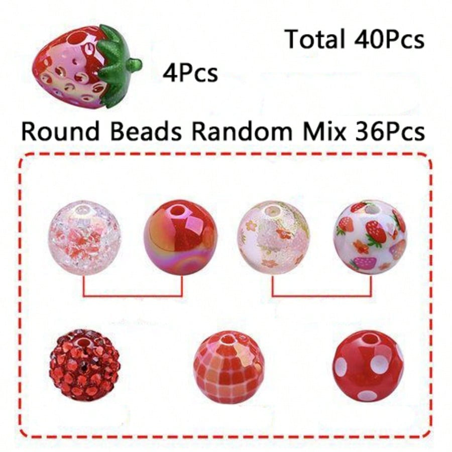 20/40PCS 16mm Shiny Red Strawberry Acrylic Bead Set