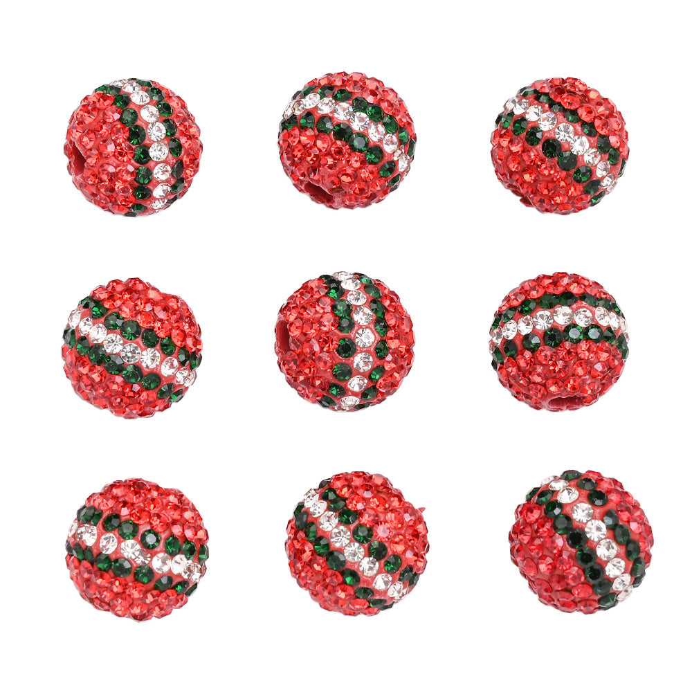 Red Striped Round Acrylic Faux Diamond Beads