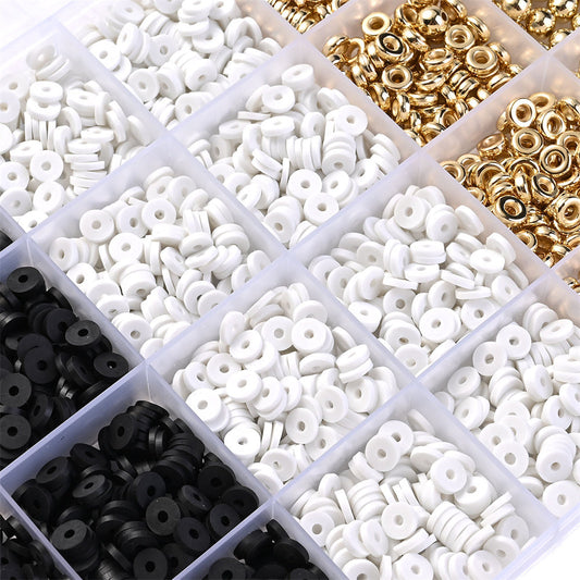 Black and White Clay Bead and Gold CCB Spacer Bead Set