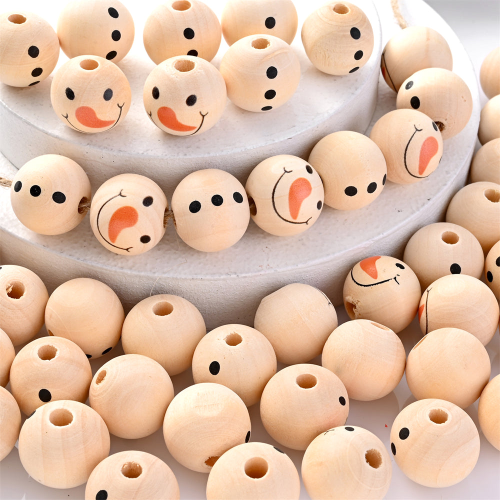 Beige Snowman Wooden Beads