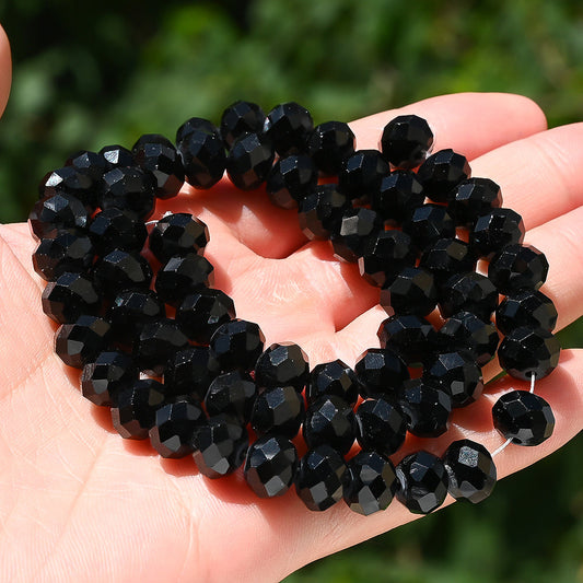 Black Faceted Crystal Glass Beads