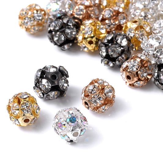 Mixed Color Alloy Rhinestone Round Spacer Beads
