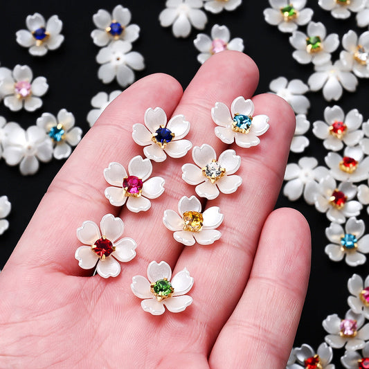 White Rhinestone Flower Acrylic Beads