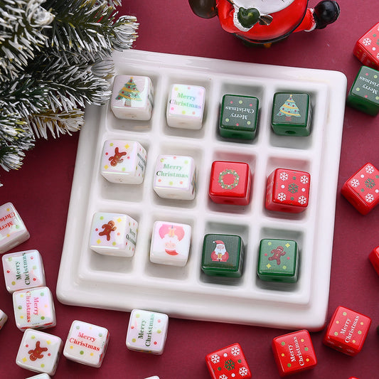 10PCS 14mm Multicolor Christmas Printed Square Acrylic Bead Set