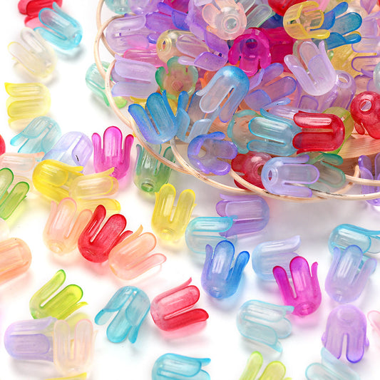 2026 New Arrival 10×11mm Gradient Flower Acrylic Bead Caps