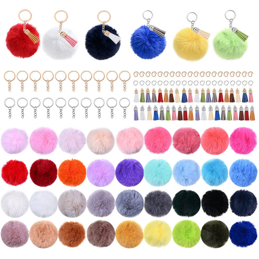 20PCS Fluffy Faux Fur Pom Pom Keychain Set with Tassel