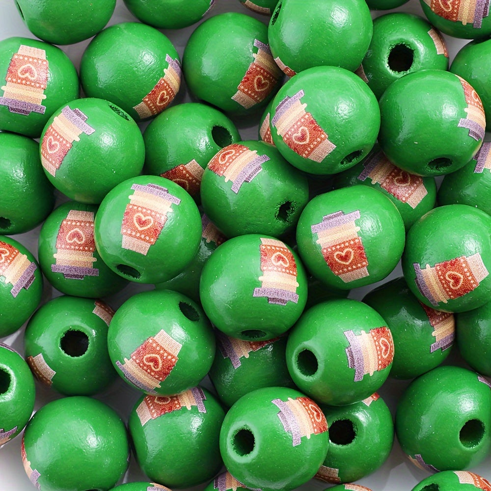 Christmas Wooden Pattern Beads