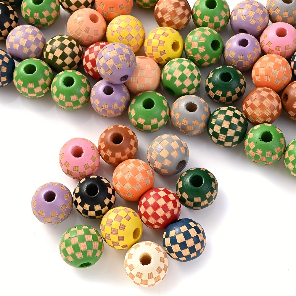 Checkerboard Wooden Spacer Beads