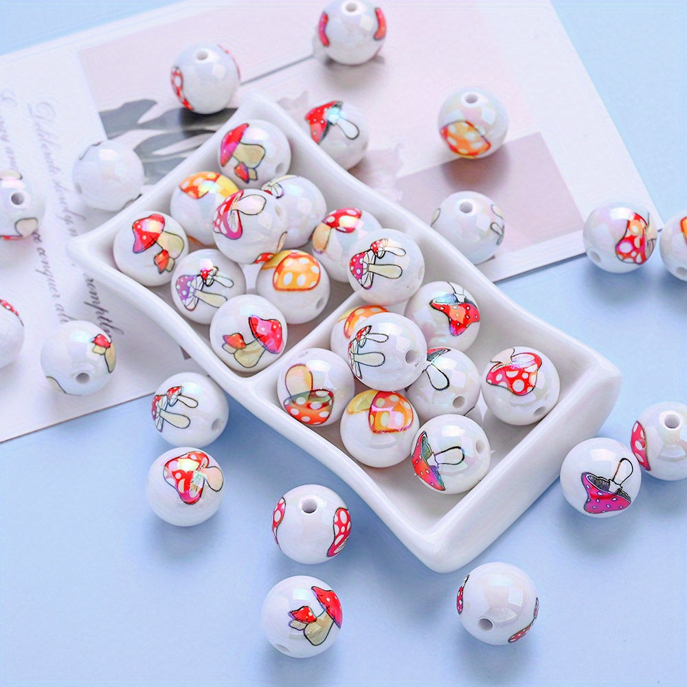 Double Sided Mushroom Printed Acrylic Beads
