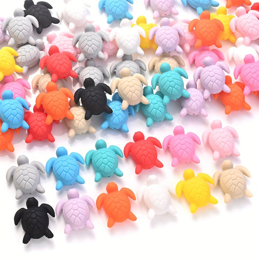 2PCS 28×31mm Multicolor Silicone Turtle Bead Set