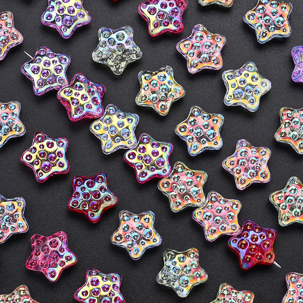 10PCS 18mm AB Shimmer Star Glass Bead Set