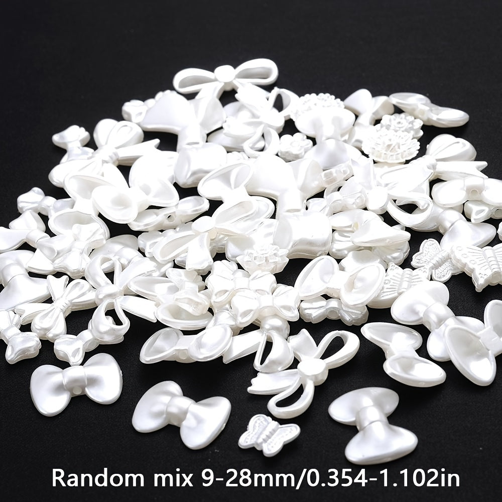 100PCS 9–28mm White Acrylic Bow, Flower & Butterfly Bead Set