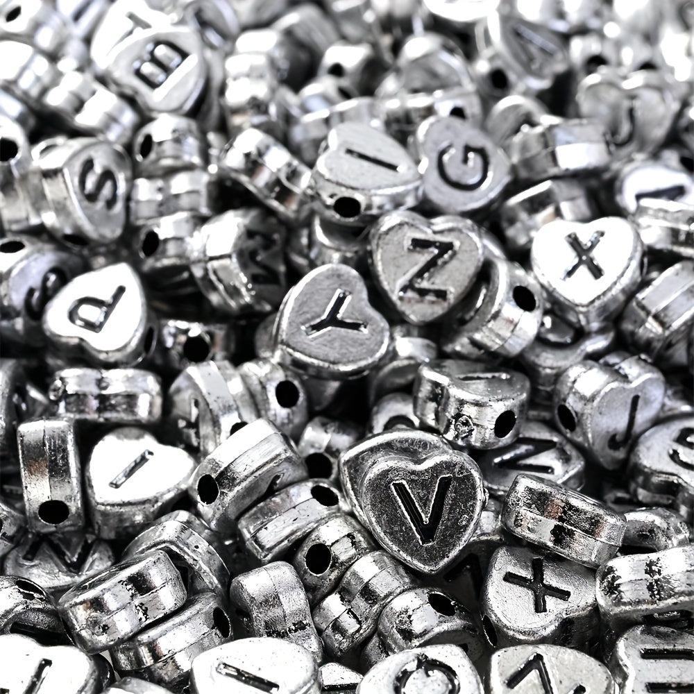 100PCS 4×7mm Heart-Shaped A-Z Letter Acrylic Bead Set