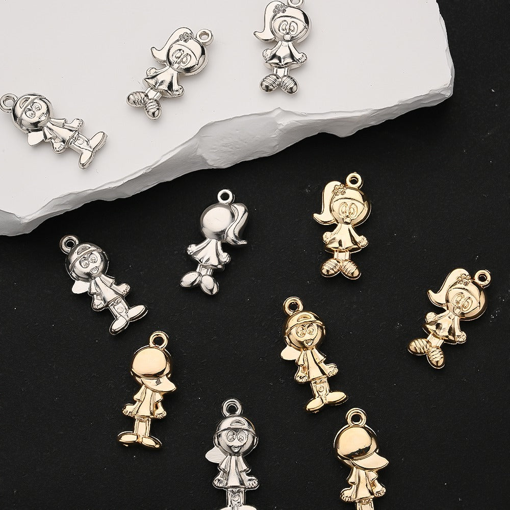 20PCS Gold & Silver CCB 3D Cartoon Boy & Girl Pendants