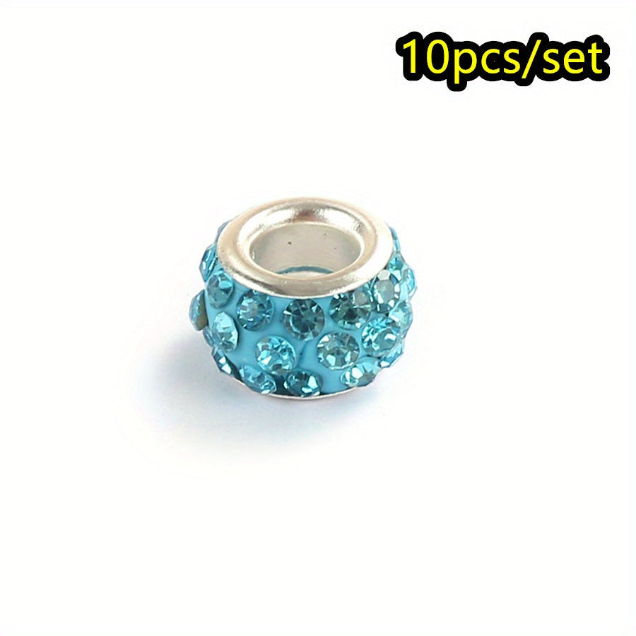 10-Piece Random Multicolor European-Style Rhinestone Large Hole Beads