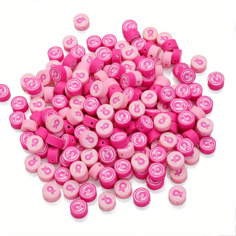 9 mm Breast Cancer Awareness-Themed Polymer Clay Beads