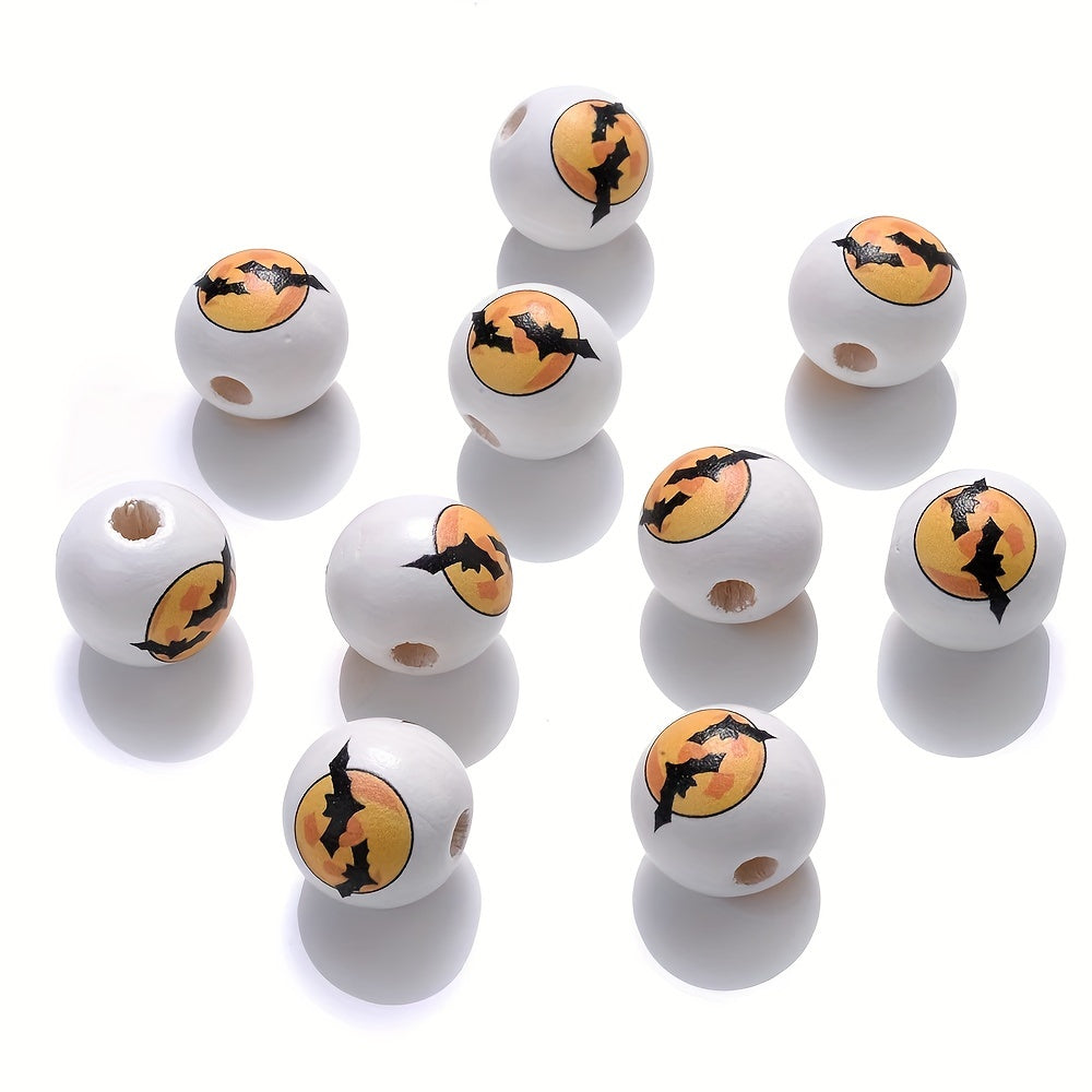 Halloween Bat Pumpkin Witch Hat Wooden Spacer Beads