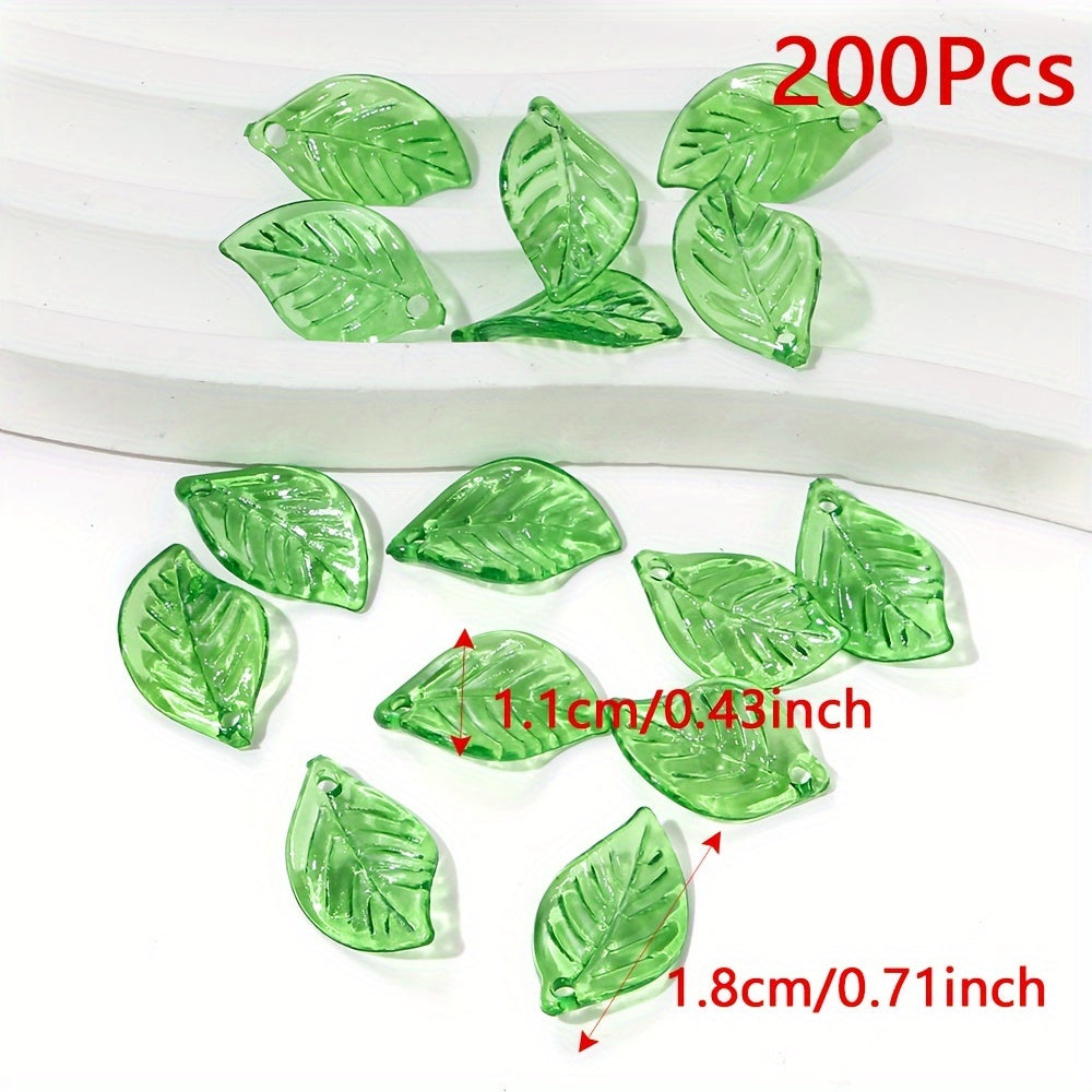 Clear Green Acrylic Leaf Beads and Charms