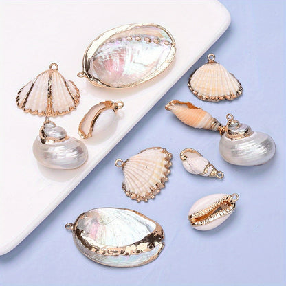 8-Piece Mixed Natural Shell Conch Charms with Gold Edges