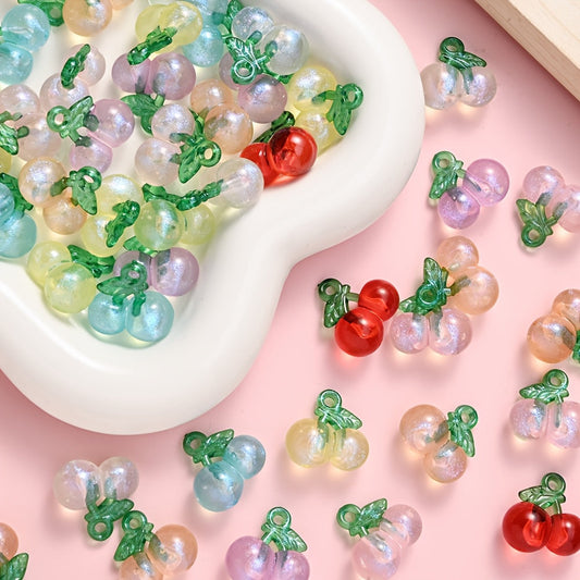 10PCS Colorful Luminous Apple & Cherry Acrylic Pendant Set