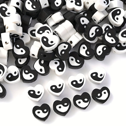 Black and White Tai Chi Polymer Clay Beads