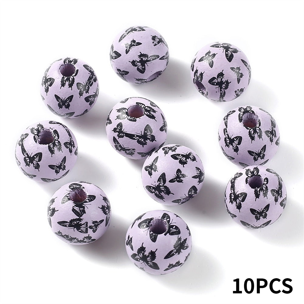 16 mm Colorful Butterfly Print Wooden Beads