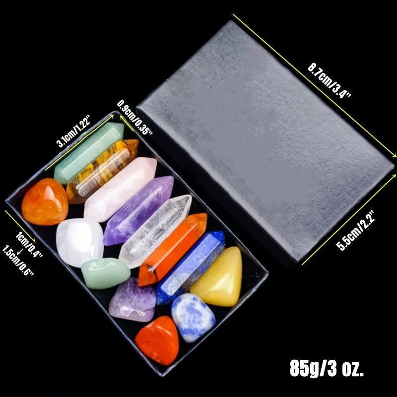 14PCS Natural Stone Double-Pointed Hexagonal Prism Set