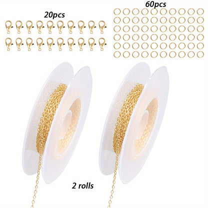 2 Rolls Basic Chains with 20pcs Lobster Clasps & 60pcs Open Jump Ring