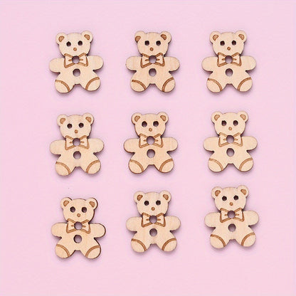 10PCS 15.8×17.7mm Bear-Shaped Wood Buttons