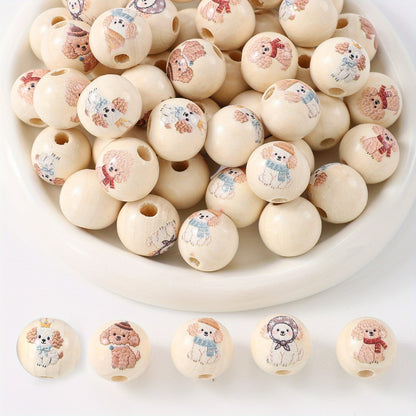 Puppy Pattern Wooden Beads