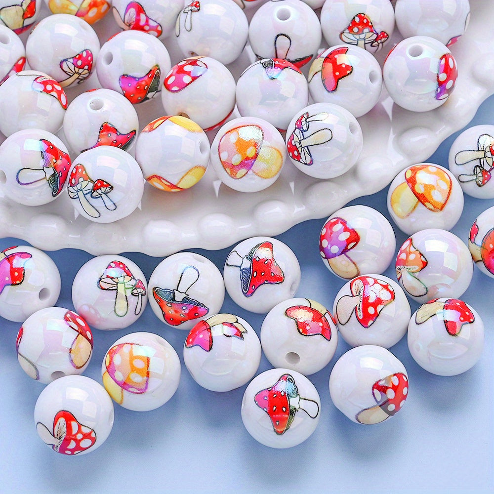 Double Sided Mushroom Printed Acrylic Beads