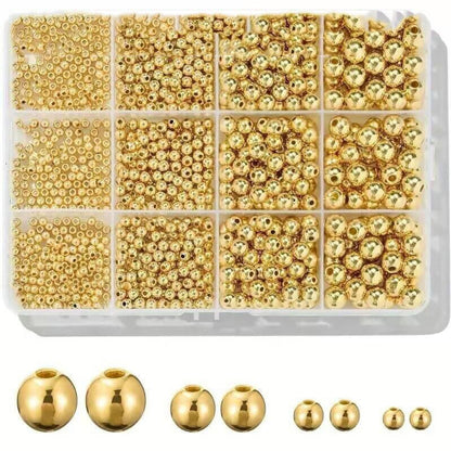 1BOX 1200PCS Multi-Size CCB Gold Round Bead Set