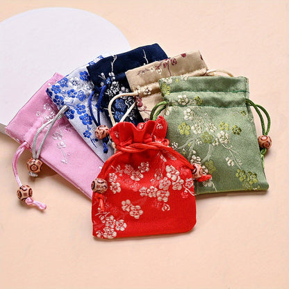 2-Piece Floral Embroidered Satin Drawstring Gift Bag Set