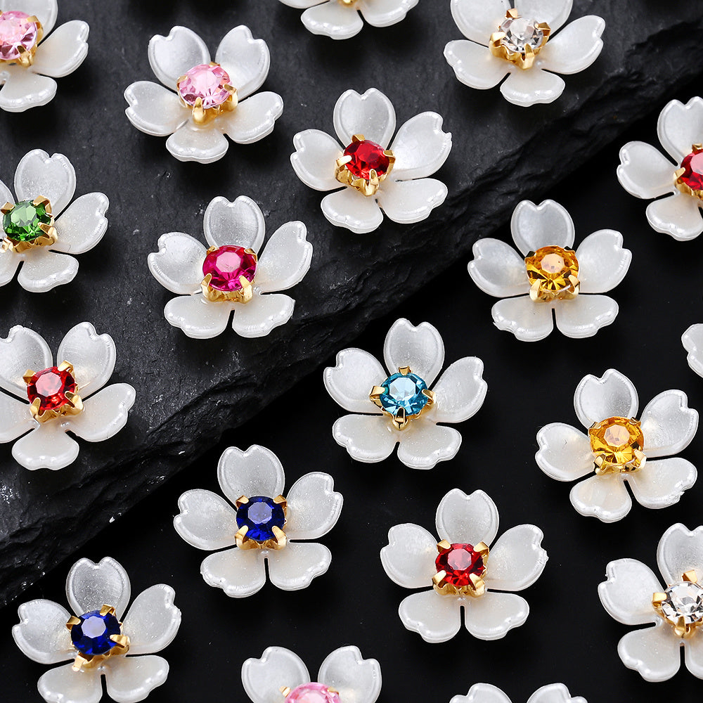 White Rhinestone Flower Acrylic Beads