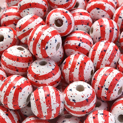 10PCS 16mm Red & Blue Wavy Star Wooden Bead Set