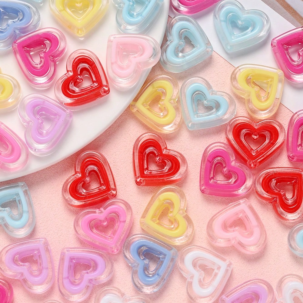 Acrylic Heart-Shaped Beads