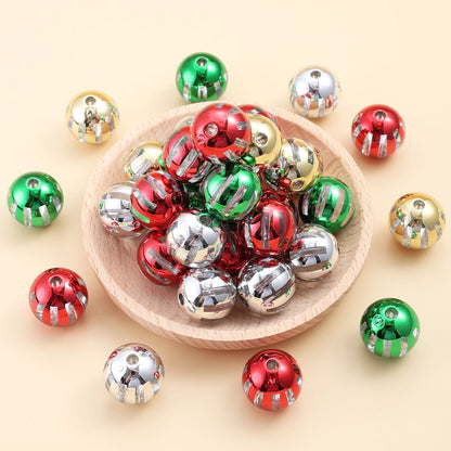 Christmas Striped Acrylic Round Beads