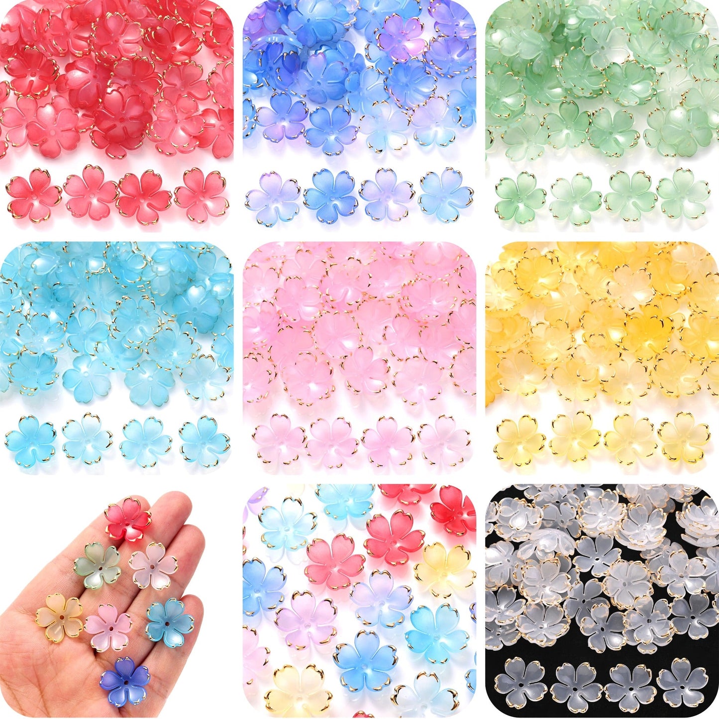 200PCS 19mm Colorful Five-Petal Flower Acrylic Beads