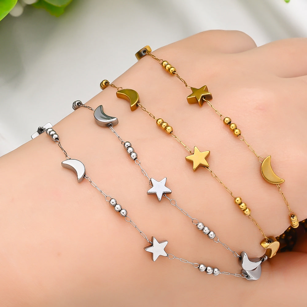 1m Gold & Silver Stainless Steel Star & Moon Bead Chain
